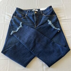 NWT LOFT Curvy Skinny Jeans Size 28 Dark Wash Raw Hem Stretch Denim